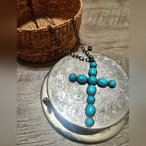 Plunder faux turquoise cross necklace